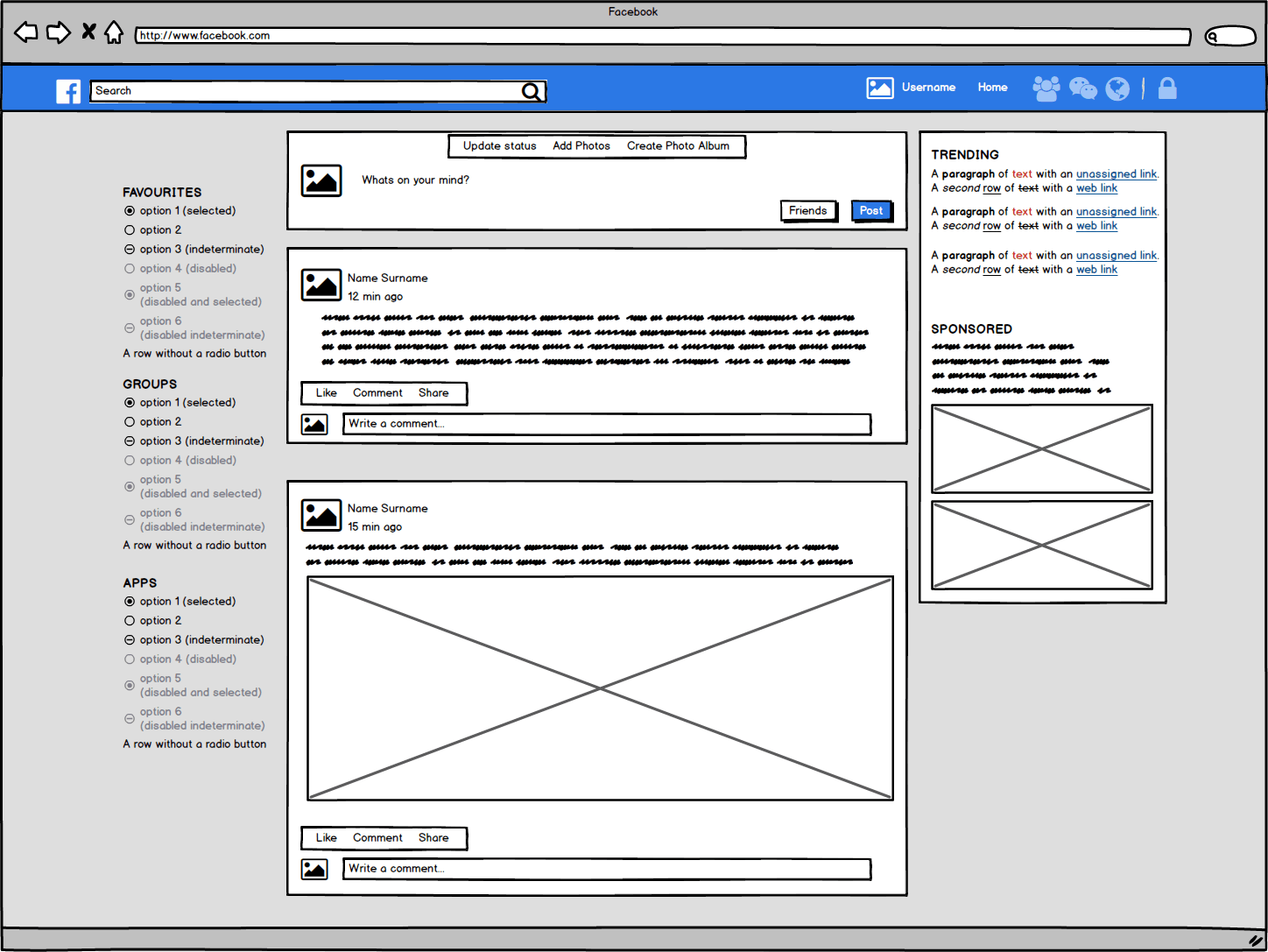 facebook newsfeed page mockup